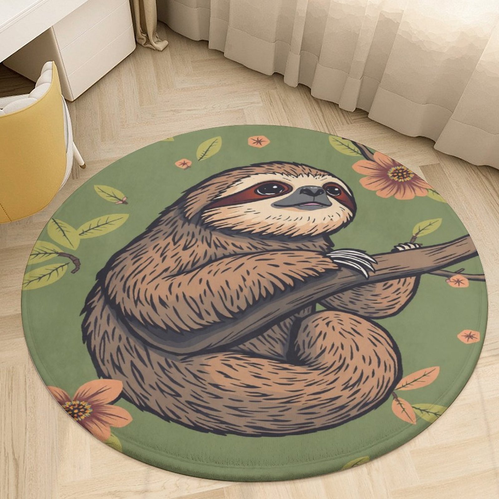 Sleepy Sloth Treetop Bliss Round Carpets Modern Living Room Ration Rugs ...
