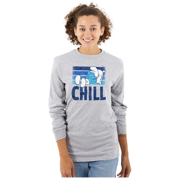 Sleepy Smurf 80s Cartoon Chillin Out Long Sleeve TShirt Men Women Brisco Brands S