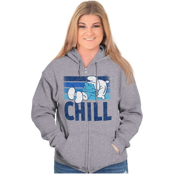 Sleepy Smurf 80s Cartoon Chillin Out Zip Up Hoodie Men's Women's Brisco Brands S