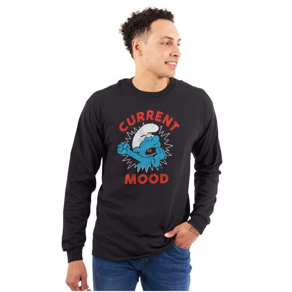 Sleepy Smurf Current Mood Tired Lazy Long Sleeve TShirt Men Women Brisco Brands S