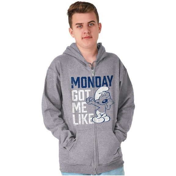 Sleepy Smurf Monday Got Me Like Funny Zip Up Hoodie Men's Women's Brisco Brands S