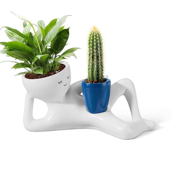 Sleepy Sprout Planter, Face Planters Head, Funny Succulent Garden Pots,Cute Planters for Indoor Plants, Double Flower Pot with Drainage for Plant Lovers Gift