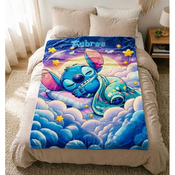 Sleepy Stitch Personalized Flannel Blanket, Starry Night Cloud Kids Throw