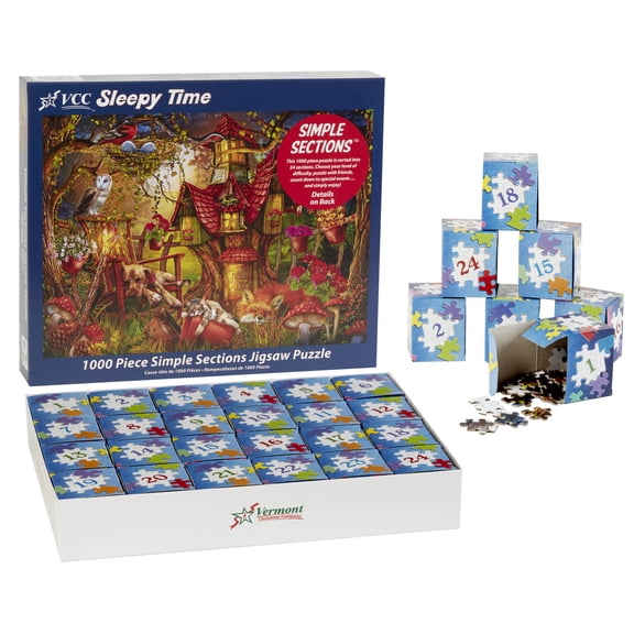 Sleepy Time Simple Sections Jigsaw Puzzle - 1000 Pieces - by Vermont Christmas Company - 24 Sections to Complete - Choose Your Difficulty Level
