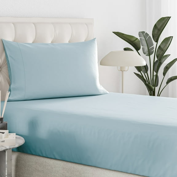 Sleepy Town Bed Sheets Set, Soft & Wrinkle Free Microfiber 2 Piece Twin Sheet Set Deep Pocket, Light Blue