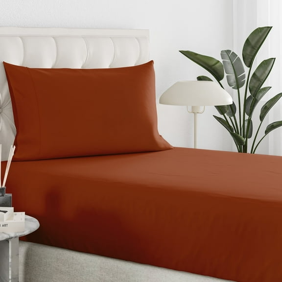 Sleepy Town Bed Sheets Set, Soft & Wrinkle Free Microfiber 2 Piece Twin Sheet Set Deep Pocket, Terracotta