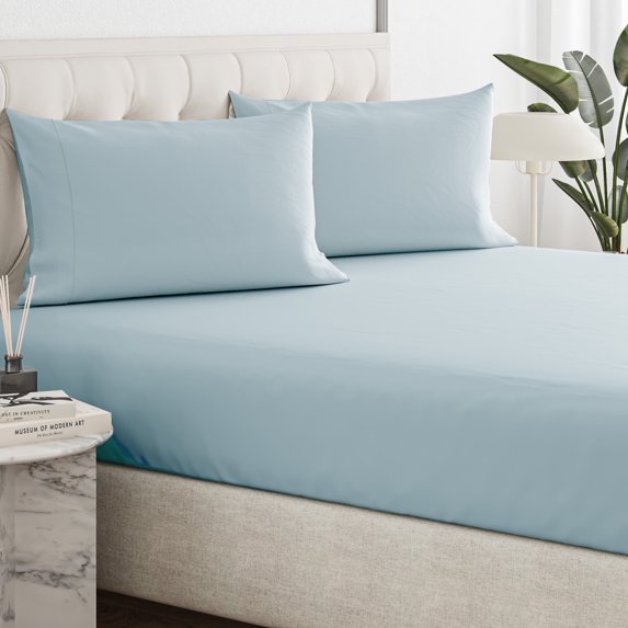 Sleepy Town Bed Sheets Set, Soft & Wrinkle Free Microfiber 3 Piece King Sheet Set Deep Pocket, Light Blue