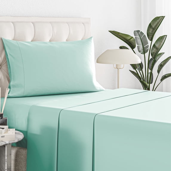 Sleepy Town Sheets Set, Soft & Wrinkle Free Microfiber 3 Piece Twin XL Sheet Set Deep Pocket, Spa Blue