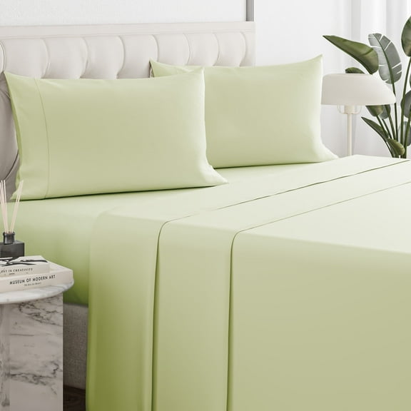 Sleepy Town Bed Sheets Set, Soft & Wrinkle Free Microfiber 4 Piece Full Sheet Set Deep Pocket, Light Sage Green