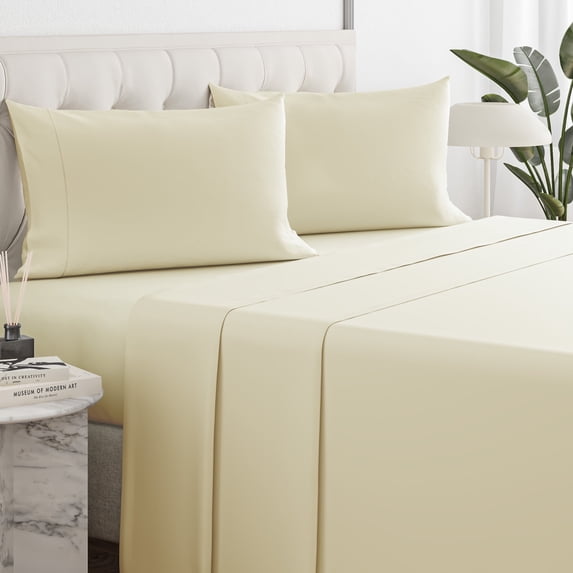 Sleepy Town Sheets Set, Soft & Wrinkle Free Microfiber 4 Piece Full Sheet Set Deep Pocket, Off White