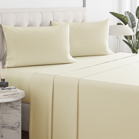 Sleepy Town Sheets Set, Soft & Wrinkle Free Microfiber 4 Piece King Sheet Set Deep Pocket, Off White