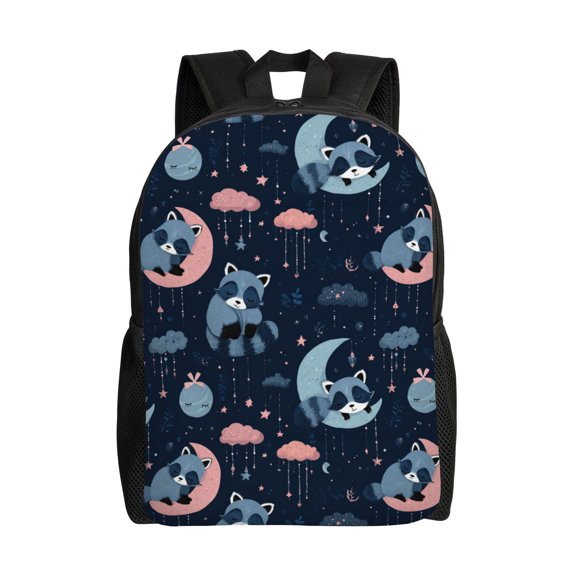 Sleepy raccoons pattern Backpack with 15 Inch Laptop Compartment,Water-Resistant Daypack, Large Capacity Backpack with Adjustable Breathable Shoulder Straps for Daily Use Travel Gym