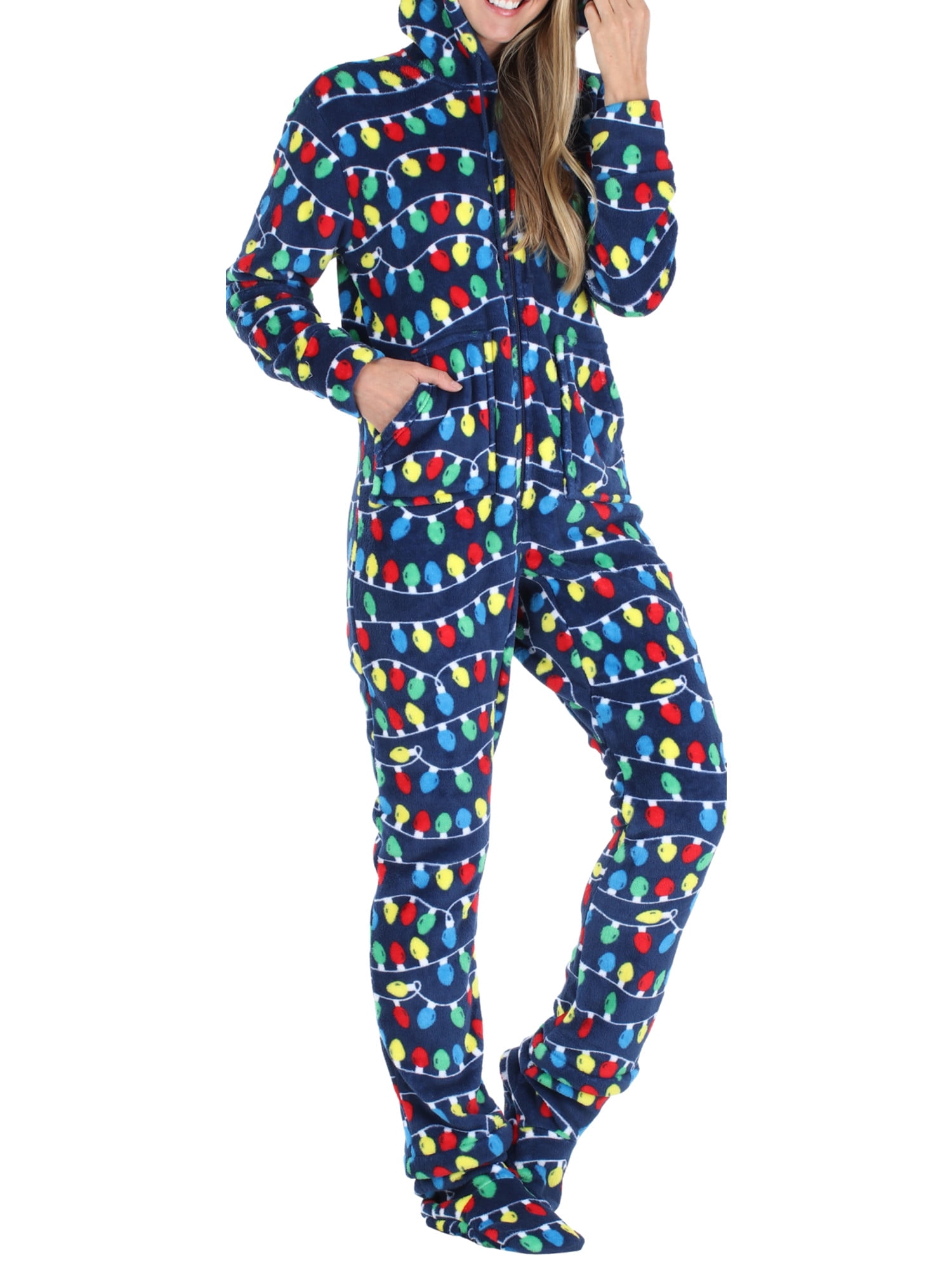 SleepytimePjs Women s Fleece Hooded Footed Onesie Pajama Walmart