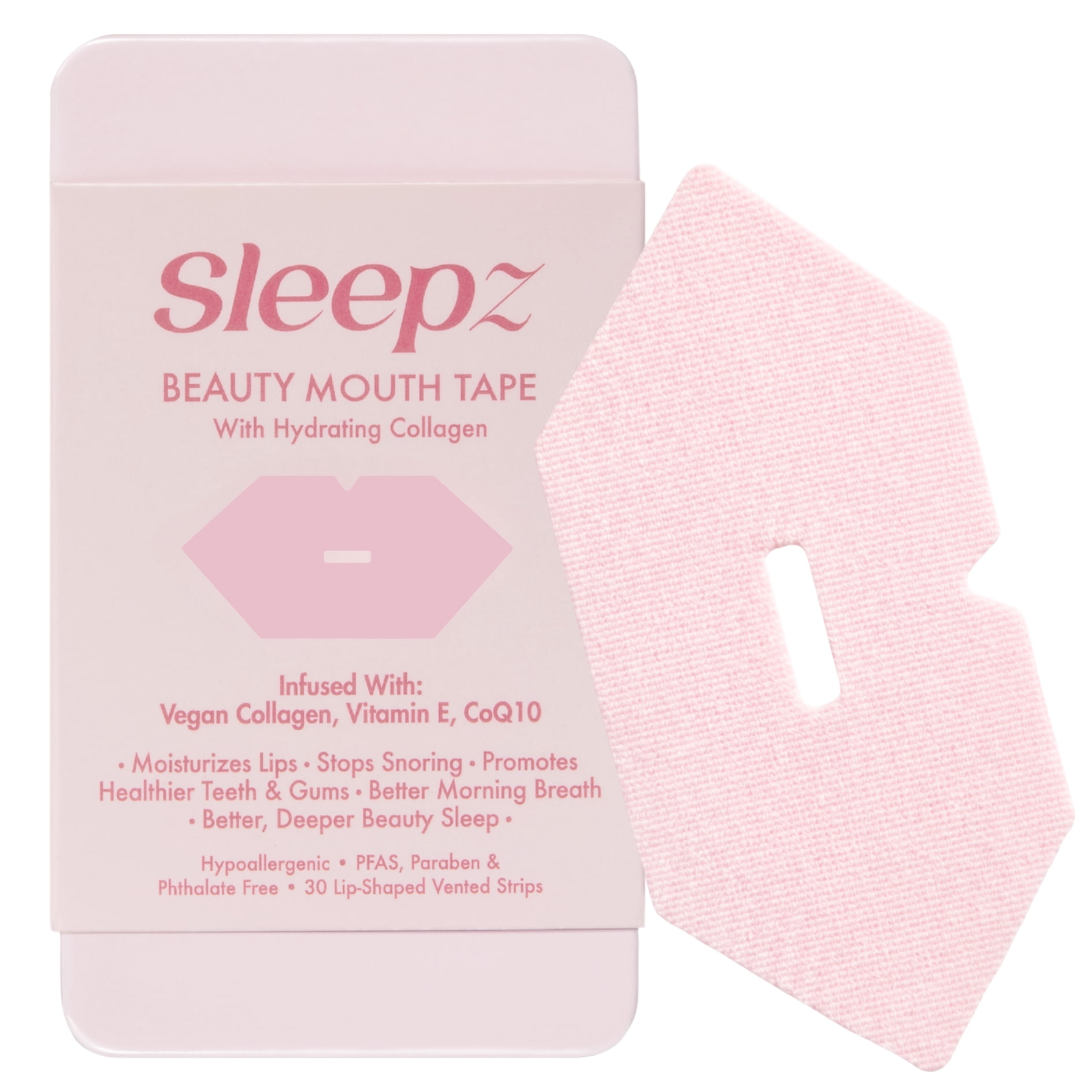 Sleepz Beauty Mouth Tape for Sleeping with Hydrating Vegan Collagen, Center Vent,  Hypoallergenic, 30 Count
