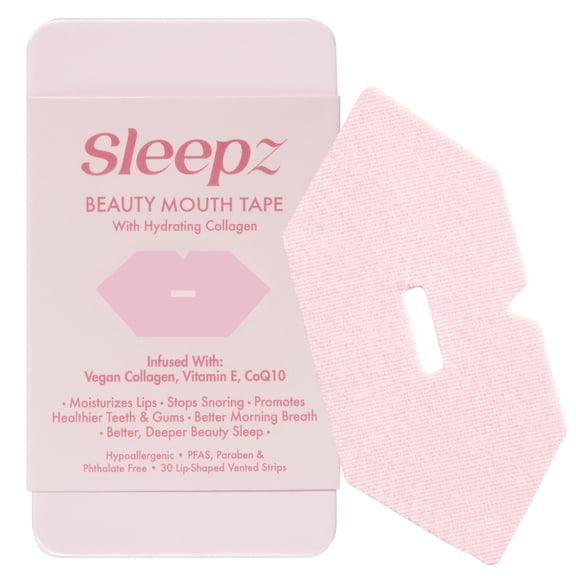 Sleepz Beauty Mouth Tape for Sleeping with Hydrating Vegan Collagen, Center Vent, Hypoallergenic, 30 Count