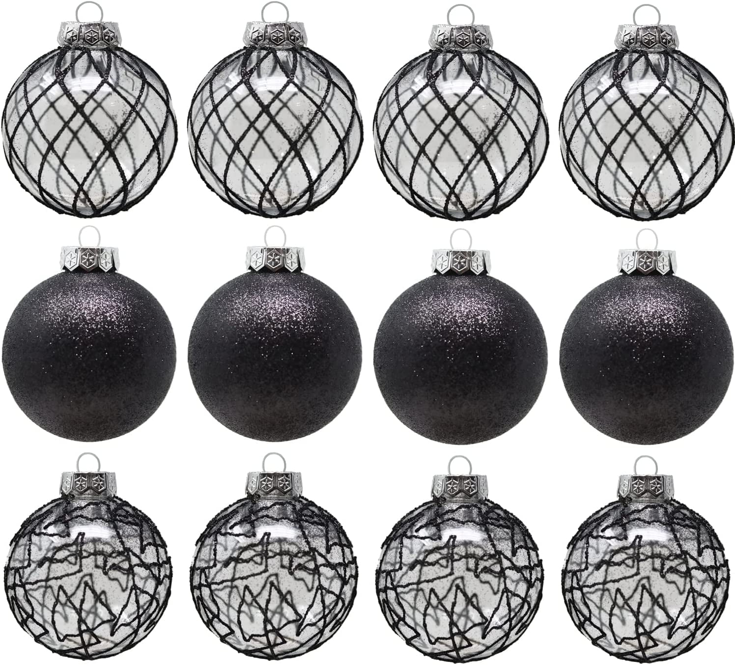 Sleetly 12pk Black Ornaments Set for Christmas Tree Decorations