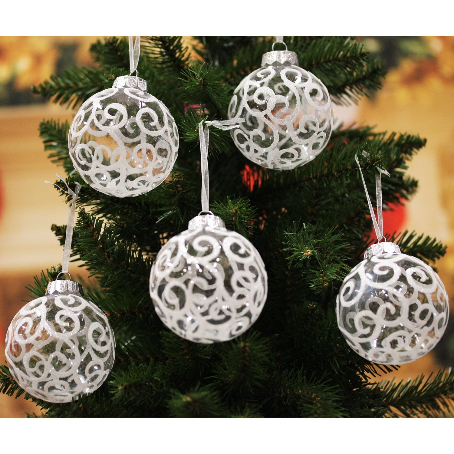 Sleetly 12pk White Christmas Ornaments for Tree Decorations - Shatterproof  Plastic 3.15 inch Holiday Xmas Balls, Clear Swirl