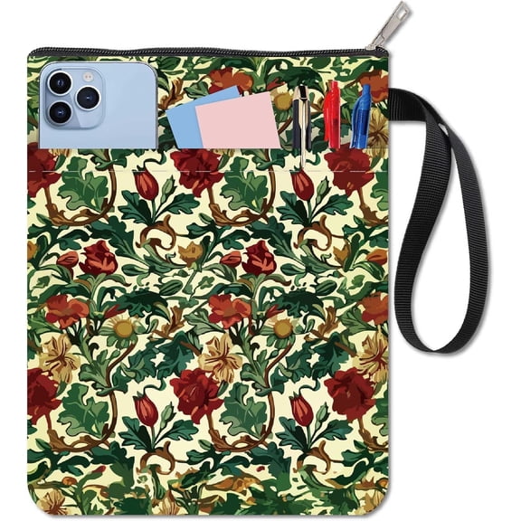 Sleeve Book Cover Notebook Wrap Classic Flower Green Leaf Vine Floral Pattern Book Protector Pouch Front Pocket Washable Fabric for Paperbacks Book Lovers Friend Birthday Graduation Christmas