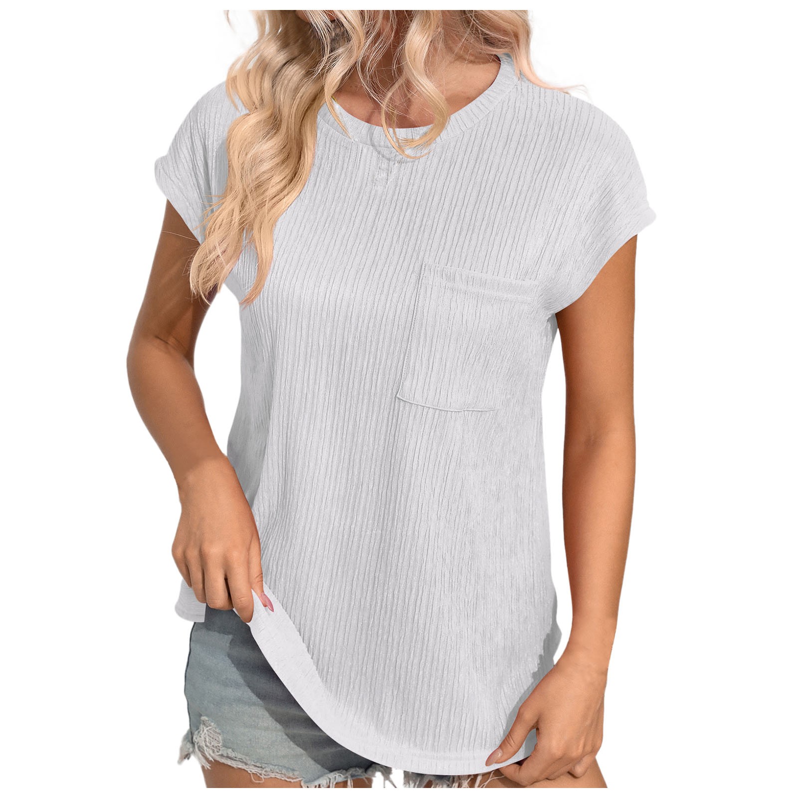 Sleeve Shirt Top For Womens Trendy Crew Neck Blouse Basic Textured ...