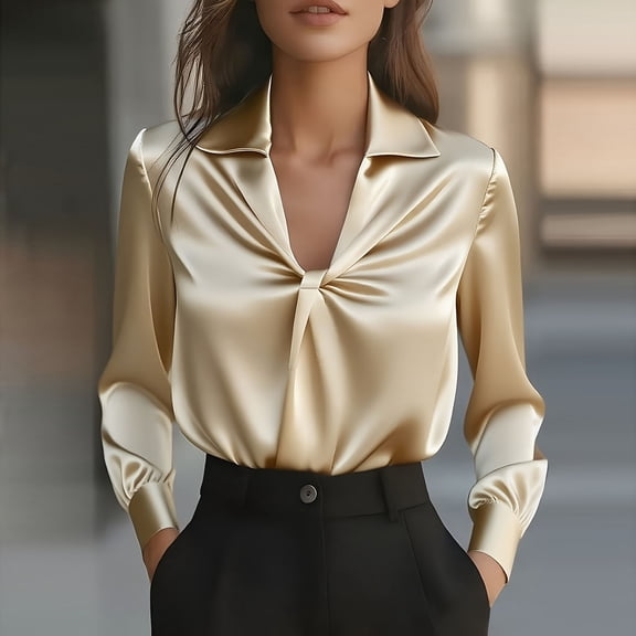 Sleeve Shirts Basic Casual Top Solid Color Stretchy Blouses XL