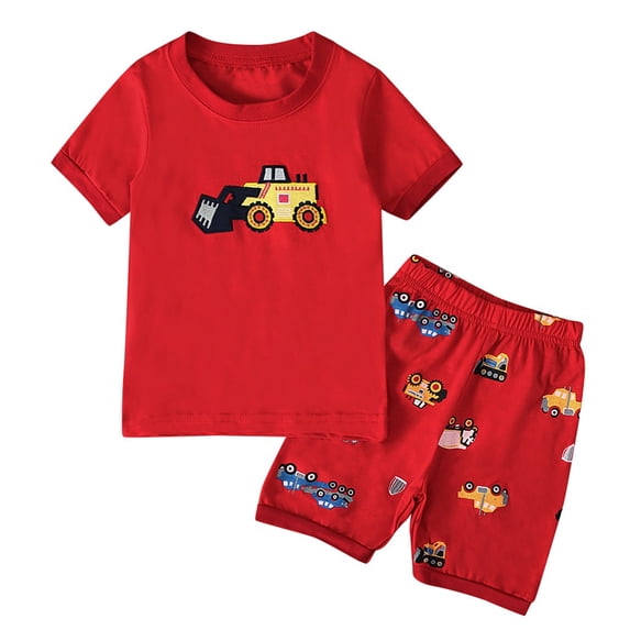 Sleeve Short Cartoon Tops+Shorts T-Shirt Children Boys Set Pajamas Kids Print Boys Outfits&Set Red Homewear For Kids 4 Years-5 Years