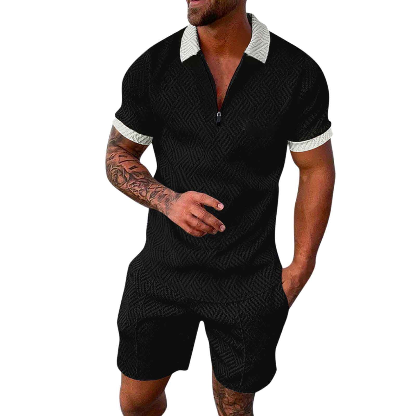 Sleeve Shorts Summer Set Men's Color Cotton Two Piece Suit Short Solid