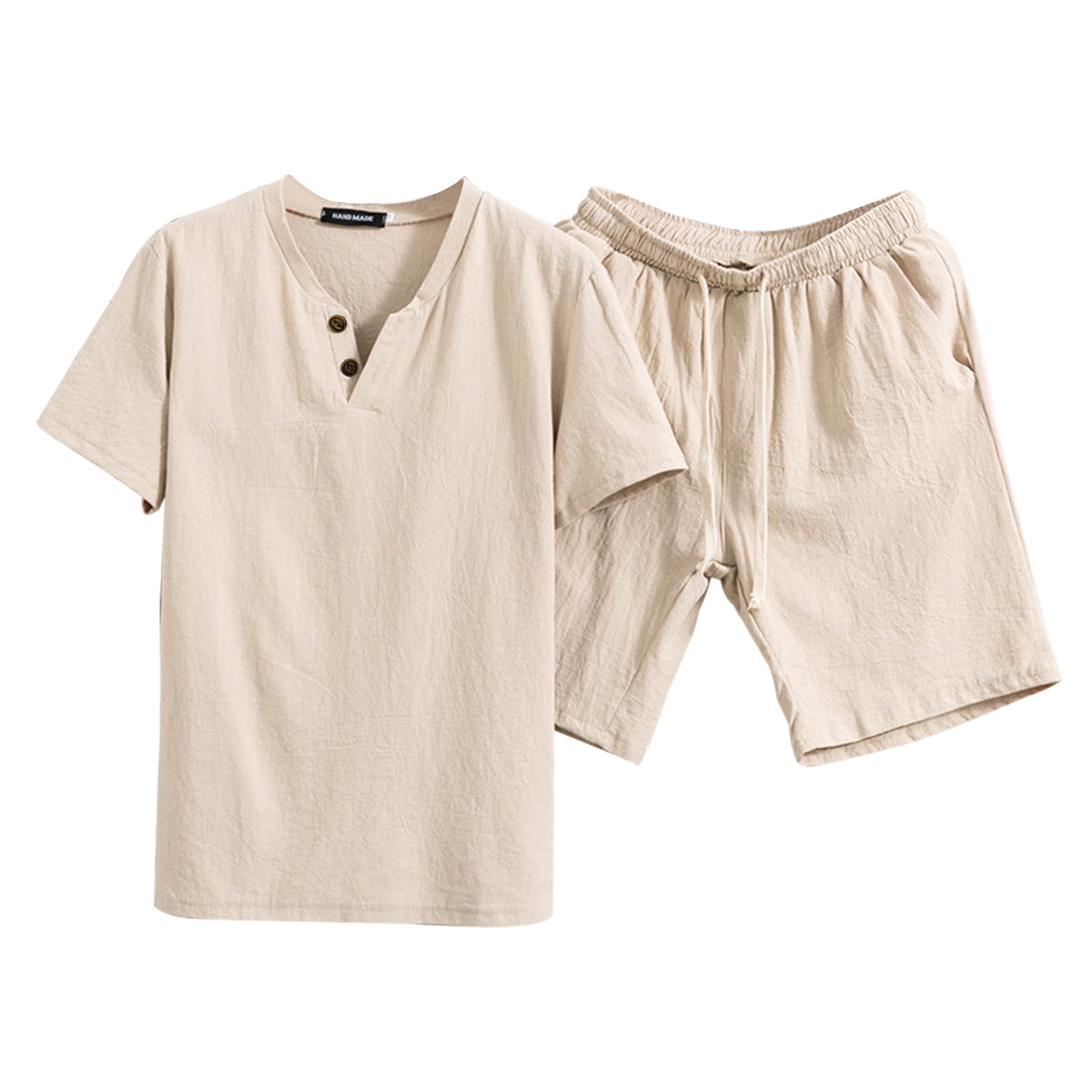 Sleeve Shorts Summer Set Men's Color Cotton Two Piece Suit Short Solid