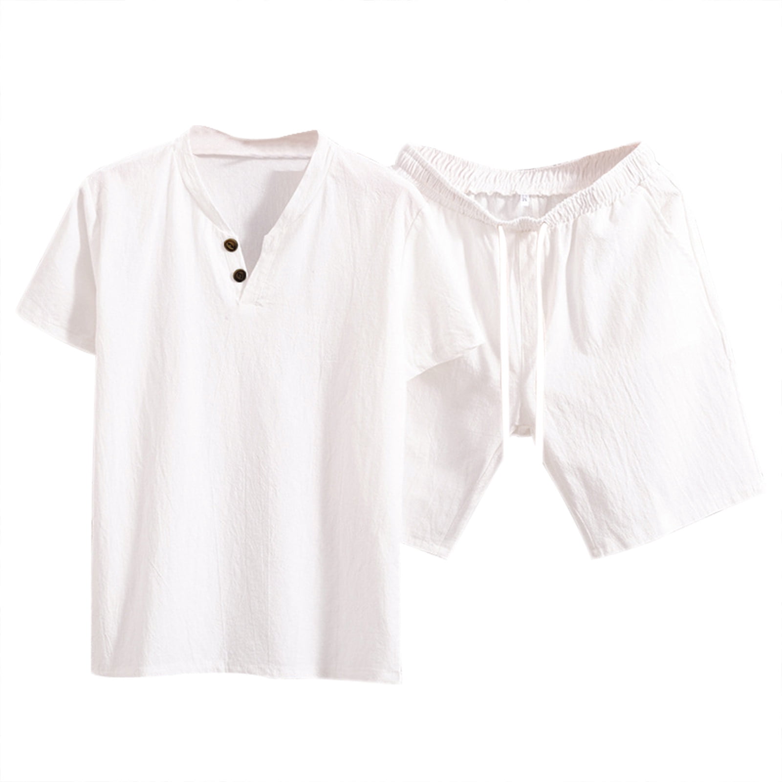 Sleeve Shorts Summer Set Men's Color Cotton Two Piece Suit Short Solid