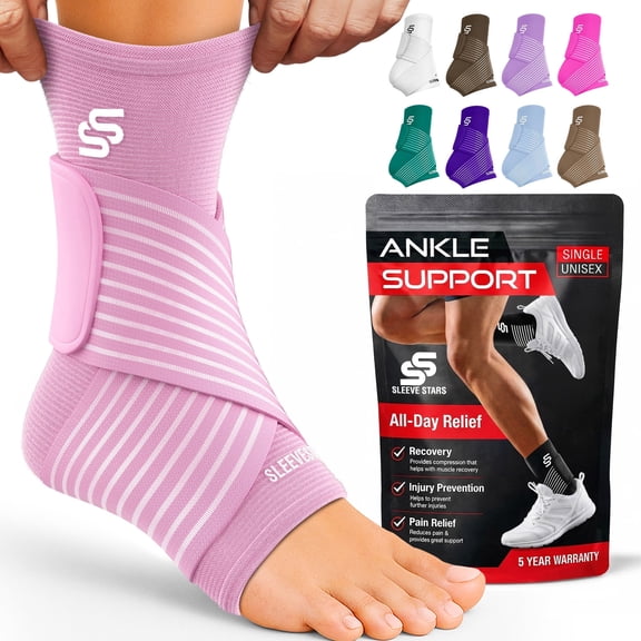 Sleeve Stars Ankle Brace for Men & Women, Compression Support, Single, Single,Baby Pink, Large