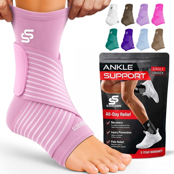 Sleeve Stars Ankle Brace for Sprained Ankle, Ankle Support for Women & Men, Single,Baby Pink, Small