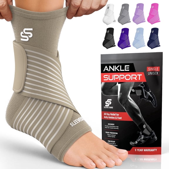 Sleeve Stars Ankle Brace for Sprained Ankle, Ankle Support for Women & Men, Single, Beige, Large