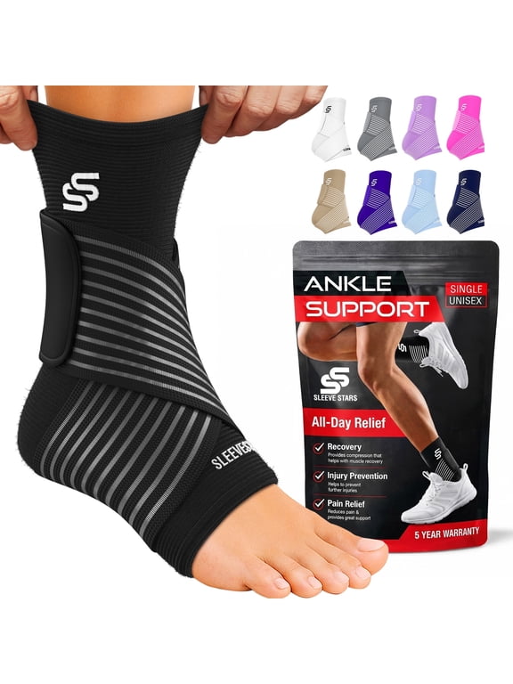 Ankle Brace for Men & Women, Compression Support, Single, Black, Medium