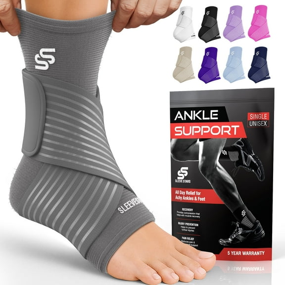 Sleeve Stars Ankle Brace for Sprained Ankle, Ankle Support for Women & Men, Single, Gray