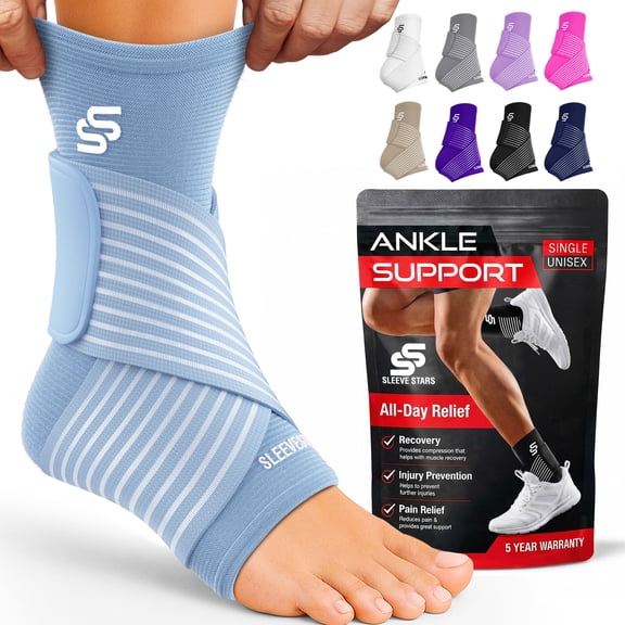 Sleeve Stars Ankle Brace for Sprained Ankle, Ankle Support for Women & Men, Single, Light Blue, Small
