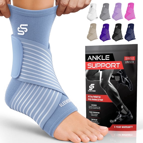 Sleeve Stars Ankle Brace for Sprained Ankle, Ankle Support for Women & Men, Single, Light Blue