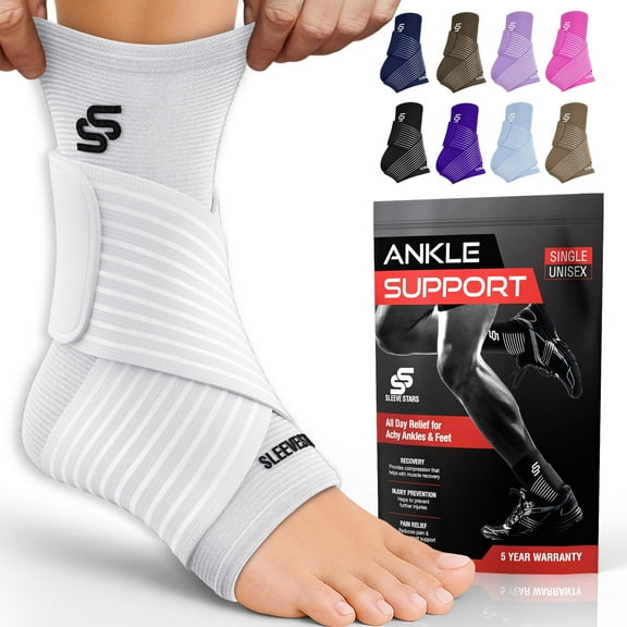 Sleeve Stars Ankle Brace for Sprained Ankle, Ankle Support for Women & Men, Single, White