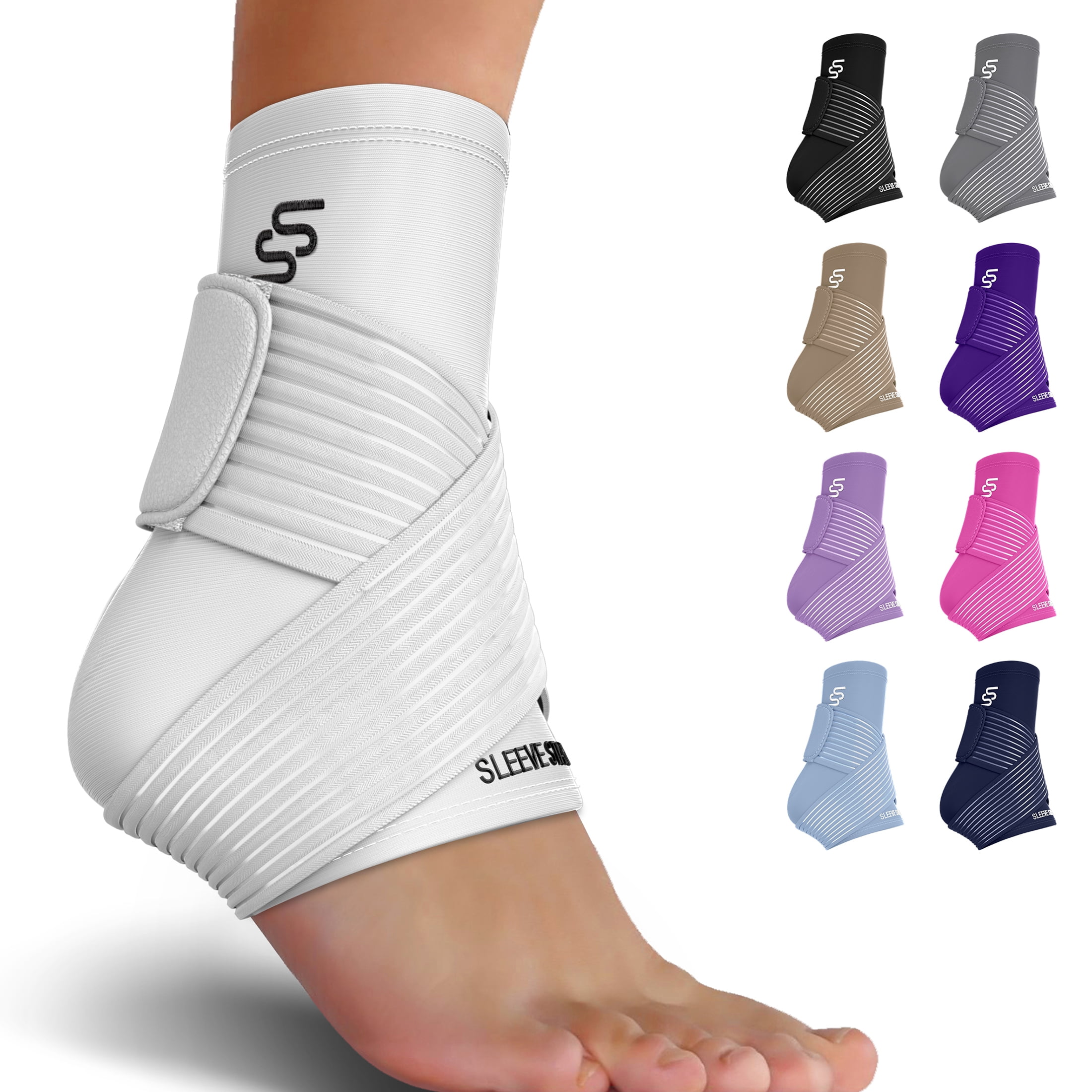 Sleeve Stars Ankle Brace for Sprained Ankle, Ankle Support for Women & Men, Single, White