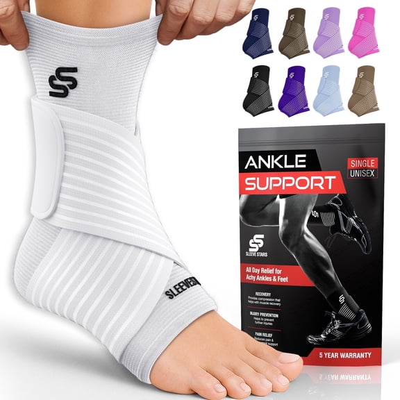 Sleeve Stars Ankle Brace for Sprained Ankle, Ankle Support for Women & Men, Single, White