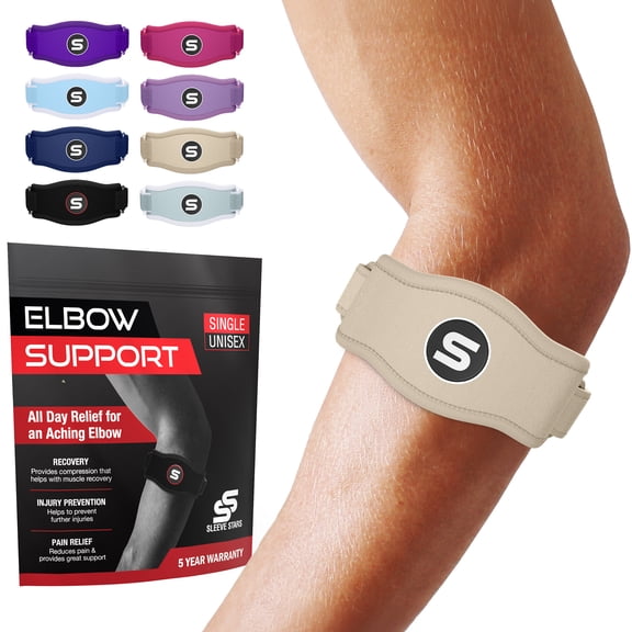 Sleeve Stars Elbow Brace for Men & Women, Counterforce Brace for Tendonitis, Single, Beige