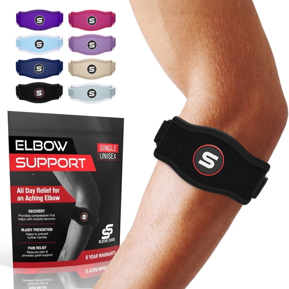 Sleeve Stars Elbow Brace for Men & Women, Counterforce Brace for Tendonitis, Single, Black