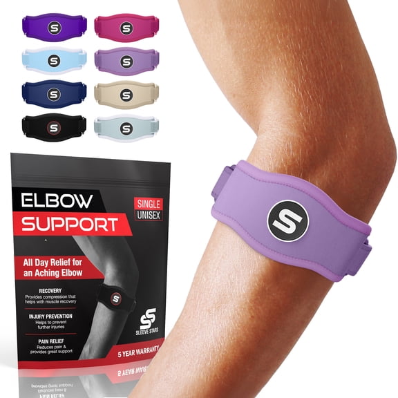 Sleeve Stars Elbow Brace for Men & Women, Counterforce Brace for Tendonitis, Single, Light Purple