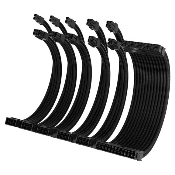 Sleeved Power Cable Extension Kit with 16 AWG Cores and Preassembled Cords for Organized Wiring Inside a Desktop Computer Case Build