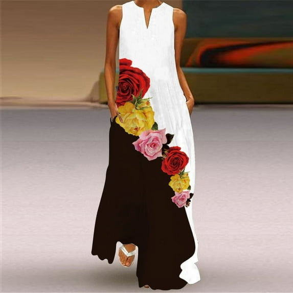 Sleevele Long Dress Floor Skirt Casual Beach Women Summer Dress Lady V Neck Butterfly Printed Dresses Elegant Women's Dress