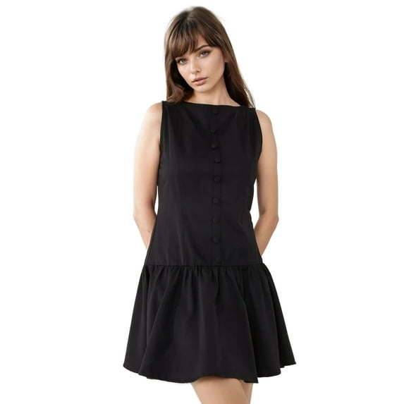 Sleeveless A-Line Mini Dress with Button Detail