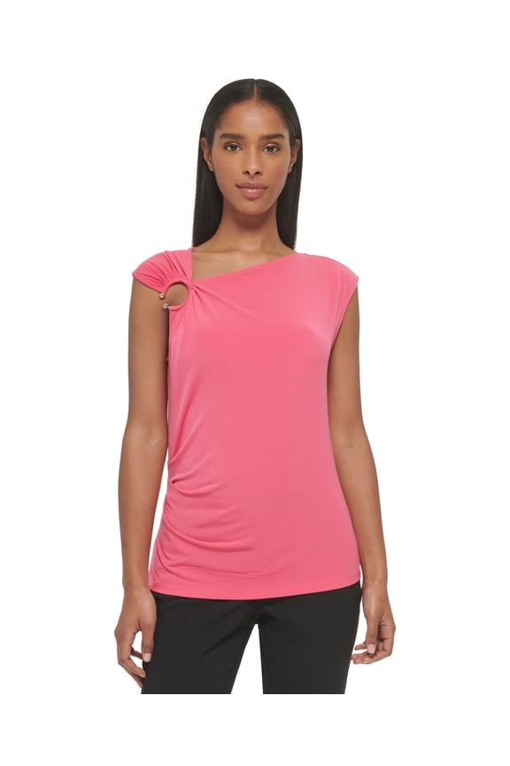 Sleeveless Asymmetrical Neck Ring Hardware Top Rosebud XS