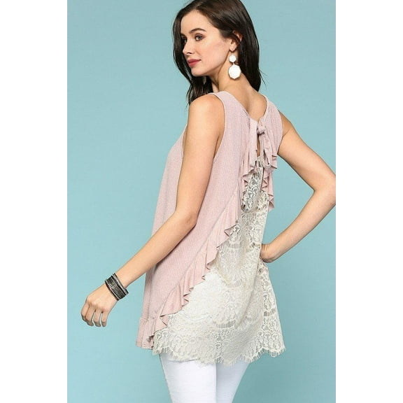 Sleeveless Back Lace Ruffle Detail Tank Top