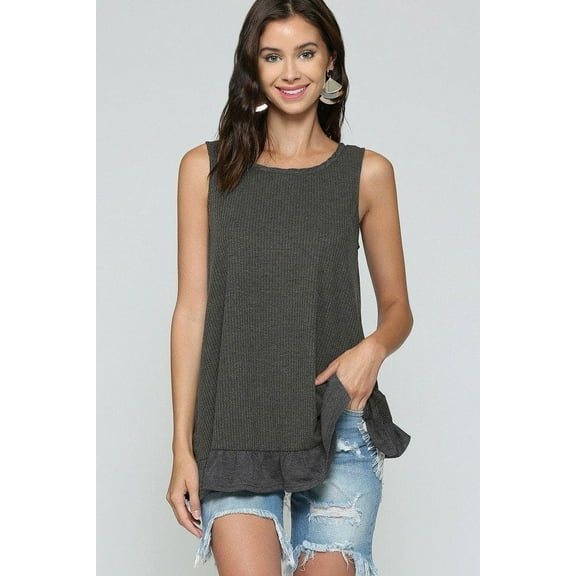 Sleeveless Back Lace Ruffle Detail Tank Top