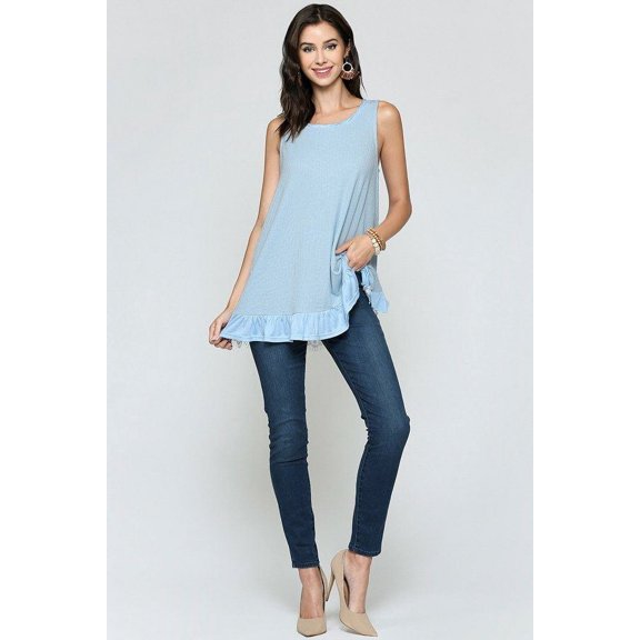 Sleeveless Back Lace Ruffle Detail Tank Top