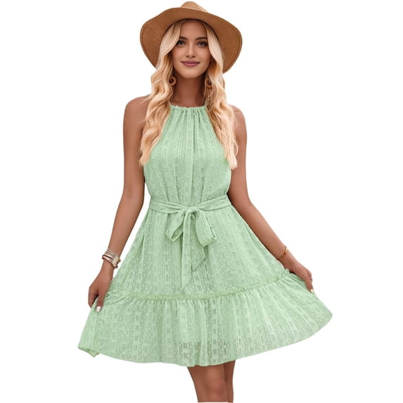 Sleeveless Backless Ruffle Dress Green XL