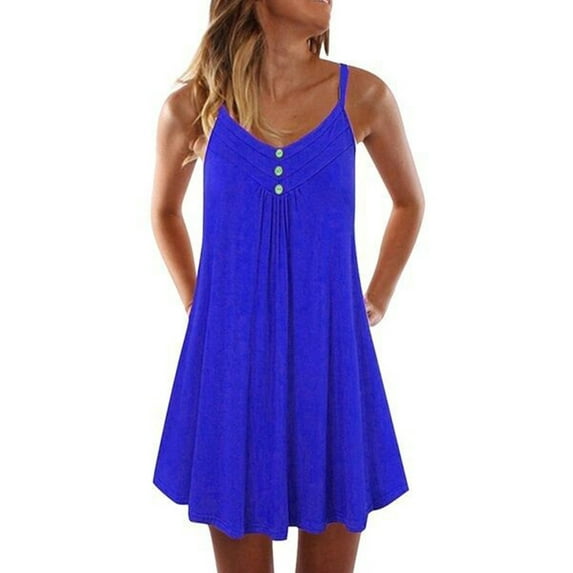 Sleeveless Beach Dress for Plus Size Women Casual Loose Buttons Swing Dress Summer Holiday Sundress